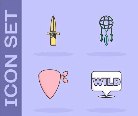Set Pointer to wild west, Dagger, Cowboy bandana and Dream catcher with feathers Illustrazione stock