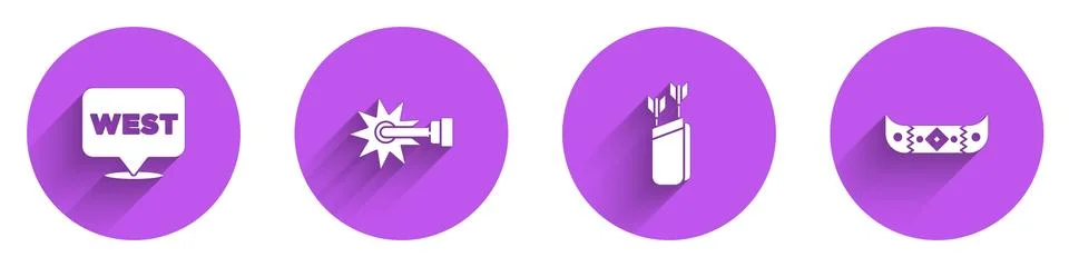 Set Pointer to wild west, Spur, Quiver with arrows and Kayak or canoe and paddle Illustrazione stock