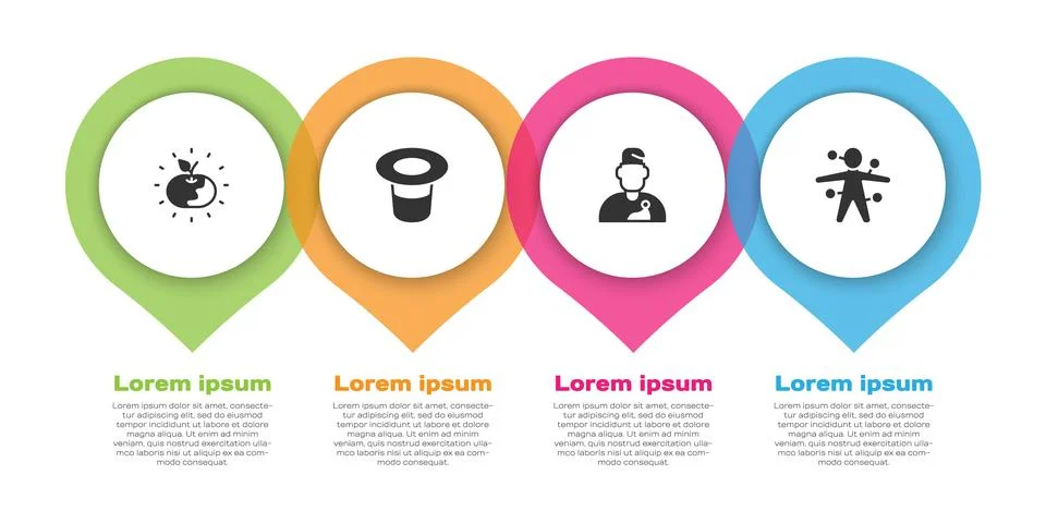 Set Poison apple, Magic hat, Wizard warlock and Voodoo doll. Business infog.. Stock Illustration