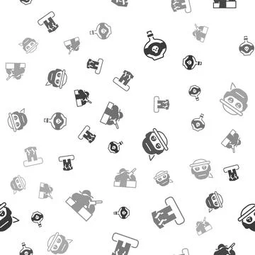 Set Poison in bottle, Arson home, Bandit and Murder on seamless pattern. Vector Stock Illustration