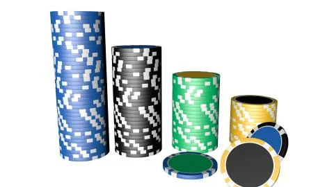 Set of poker chips of different colors isolated on white background. Stock Illustration