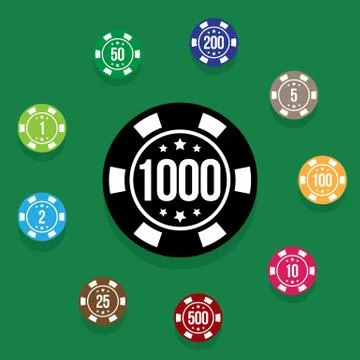 Set poker chips on poker table green color. Vector illustration Stock Illustration