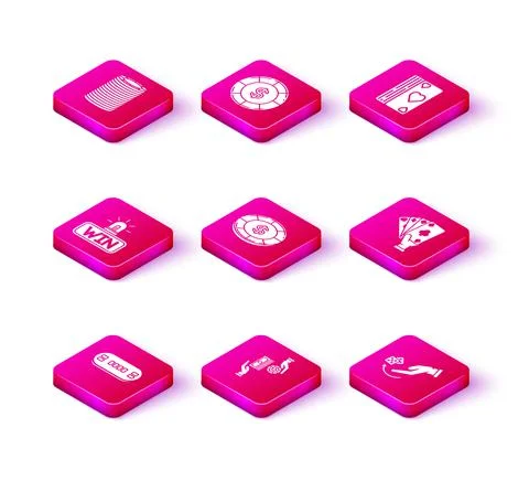 Set Poker table, Casino chips exchange on stacks of dollars, win, with symbol Illustrazione stock