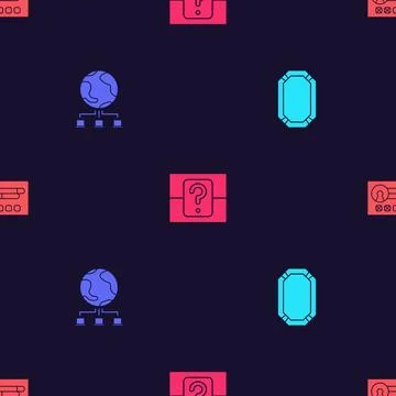 Set Poker table, Computer network, Mystery random box and Create account screen Stock Illustration