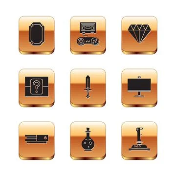 Set Poker table, Video game console, Bottle with magic elixir, Sword for Stock Illustration