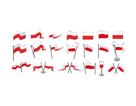 Set Poland Flag on white background in vector illustration Stock Illustration
