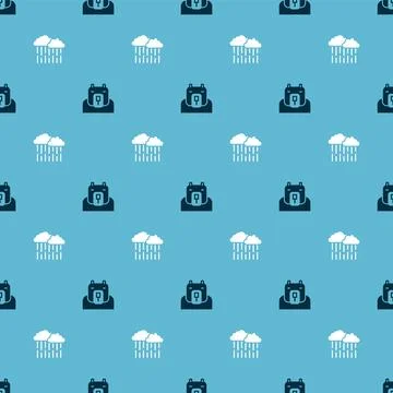 Set Polar bear head and Cloud with rain on seamless pattern. Vector Stock Illustration