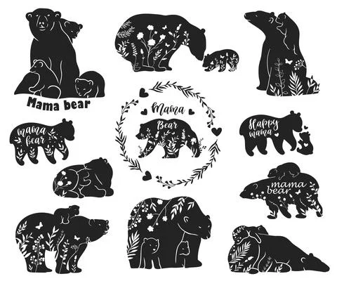 Set of polar bear silhouettes Stock Illustration