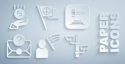 Set Police beat human, Judge gavel, Envelope with question mark, Security c.. Stock Illustration