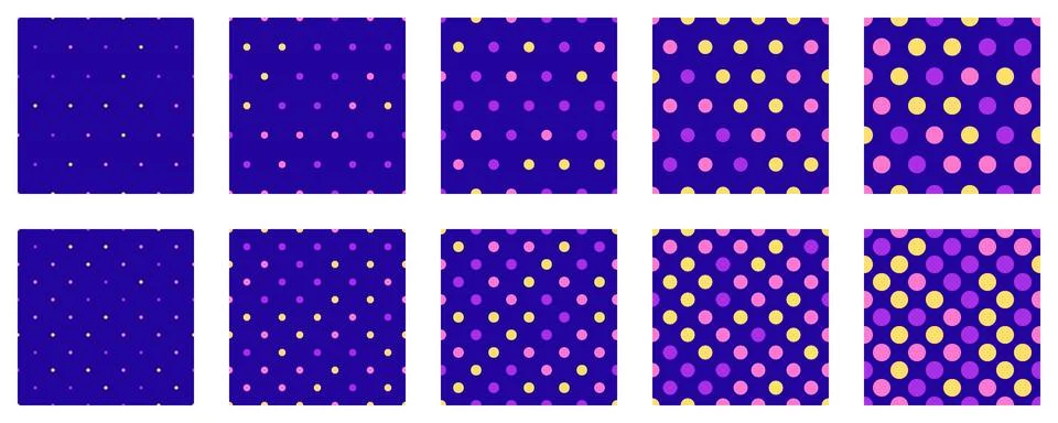Set polka dots seamless vector pattern. Simple background for web or print... Illustrazione stock