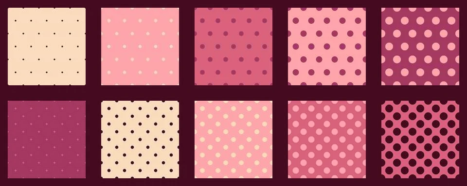 Set polka dots seamless vector pattern. Simple background for web or print... Illustrazione stock