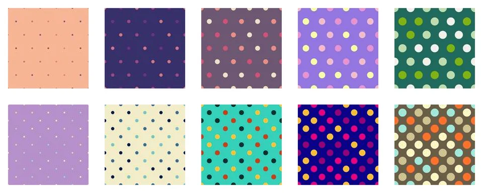 Set polka dots seamless vector pattern. Simple background for web or print... Illustrazione stock