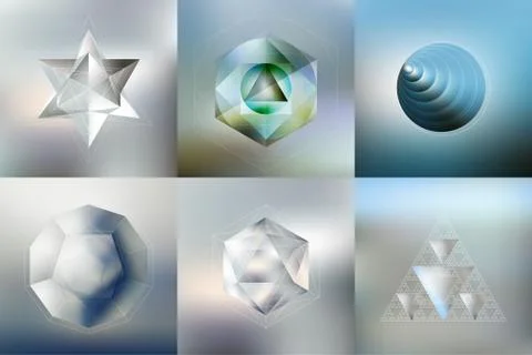 Set of Polygon patterns with the reflection, minimalistic geometric facet Illustrazione stock