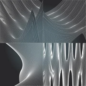 Set polygonal abstract vector illustration black and white grid Stock Illustration