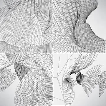 Set polygonal abstract vector illustration black and white grid Illustrazione stock