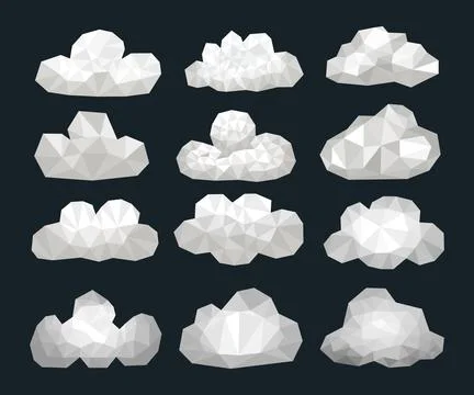 Set of Polygonal Cloud Collection, Abstract stylized geometric low poly clo.. Stock Illustration