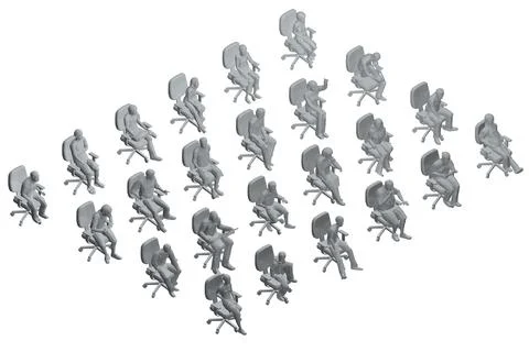 Set with polygonal models of people sitting in chairs in different positions Illustrazione stock