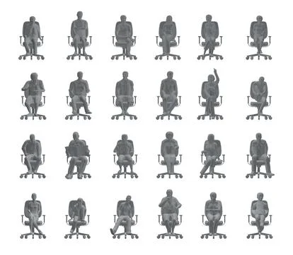 Set with polygonal models of people sitting in chairs in different positions Stock Illustration