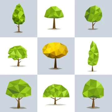Set polygonal trees with different crowns Stock Illustration