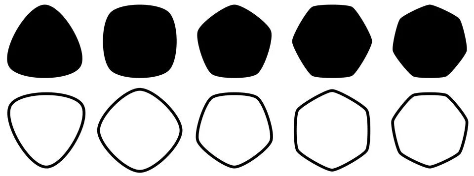 Set of polygons with rounded corners - triangle, square, pentagon, hexagon,.. Stock Illustration