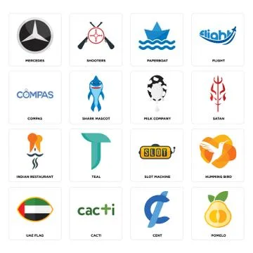 Set of pomelo, cent, uae flag, slot machine, indian restaurant, milk company, Free Stock Illustration