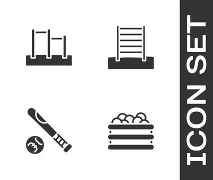 Set Pool with balls, Horizontal bar, Baseball bat and Swedish wall icon. Vector Illustrazione stock