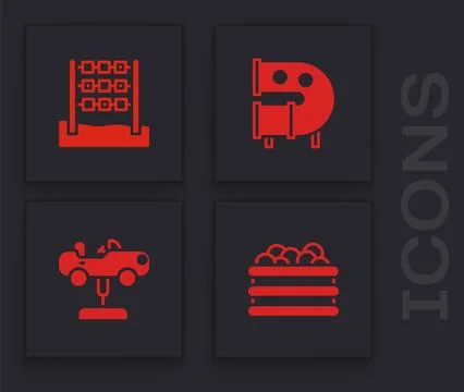 Set Pool with balls, Tic tac toe game, Kid playground slide pipe and Swing car Illustrazione stock