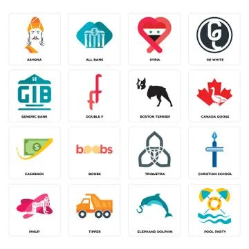 Set of pool party, elephand dolphin, pinup, triquetra, cashback, boston terri Free Stock Illustration