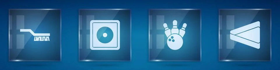 Set Pool table brush, Billiard chalk, Bowling pin and ball and triangle. Square Stock Illustration