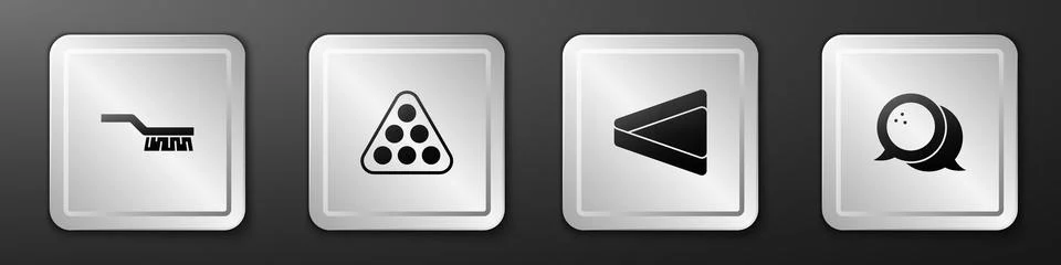 Set Pool table brush, Billiard balls in rack triangle,  and Bowling icon. S.. Illustrazione stock