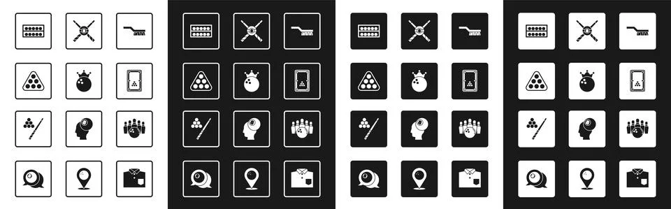 Set Pool table brush, Bowling ball, Billiard balls rack triangle, on stand Illustrazione stock