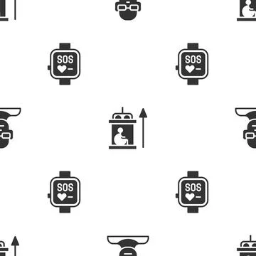 Set Poor eyesight, Elevator for disabled and Smart watch on seamless pattern Stock Illustration