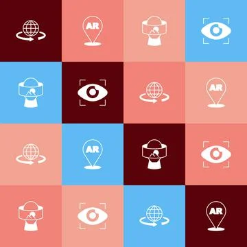 Set pop art 3d modeling, Augmented reality AR, Virtual glasses and Big brother Illustrazione stock