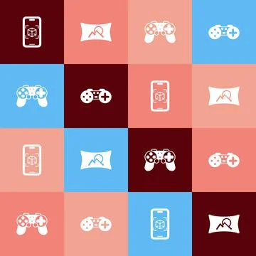 Set pop art 3d modeling, Wide angle picture, Gamepad and icon. Vector Stock Illustration