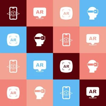 Set pop art 3d modeling, Augmented reality AR, and Virtual glasses icon. Vector Illustrazione stock