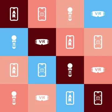 Set pop art Augmented reality AR, 3d modeling, VR controller game and Virtual Stock Illustration