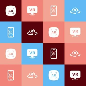Set pop art Augmented reality AR, Virtual, 3d modeling and 360 degree view icon Illustrazione stock