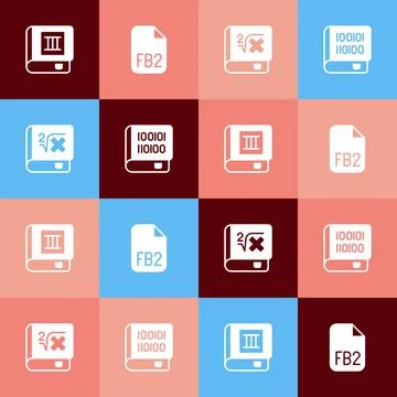 Set pop art Book, FB2 File, with mathematics and Books about programming icon Stock Illustration