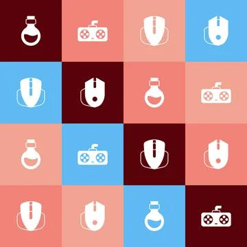 Set pop art Bottle with magic elixir, Game controller or joystick, Computer Illustrazione stock