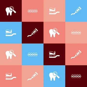 Set pop art Broken tooth, Teeth with braces, Toothbrush toothpaste and Tube of イラスト素材