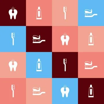 Set pop art Broken tooth, Tube of toothpaste, Toothbrush and with icon. Vector Ilustración de archivo