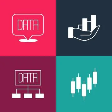 Set pop art Browser with stocks market, Data analysis, Pie chart infographic and Stock Illustration