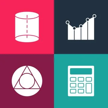 Set pop art Calculator, Triangle math, Graph, schedule, chart, diagram and 스톡 일러스트