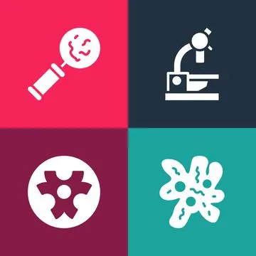 Set pop art Cell, Biohazard symbol, Microscope and Microorganisms under Illustrazione stock