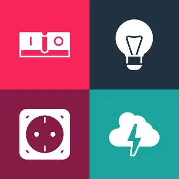 Set pop art Cloud and lightning, Electrical outlet, Creative lamp idea and .. イラスト素材