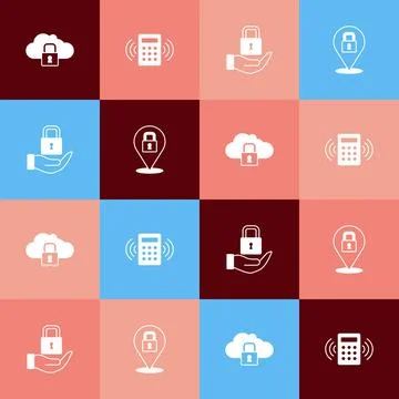 Set pop art Cloud computing lock, Security keypad access panel, Lock and icon Stock Illustration