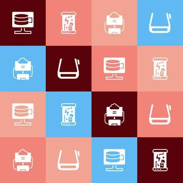 Set pop art Cloud database, Cryogenic capsules, and Smart glasses on spectacles Stock Illustration