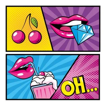 Set pop art comic patch design Illustrazione stock