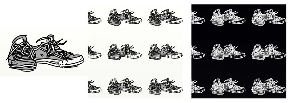 A set, of a pop art composition. a pair of tennis shoes Stock Illustration