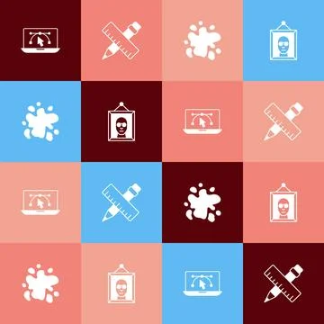 Set pop art Computer with design program, Crossed ruler and pencil, Paint s.. イラスト素材